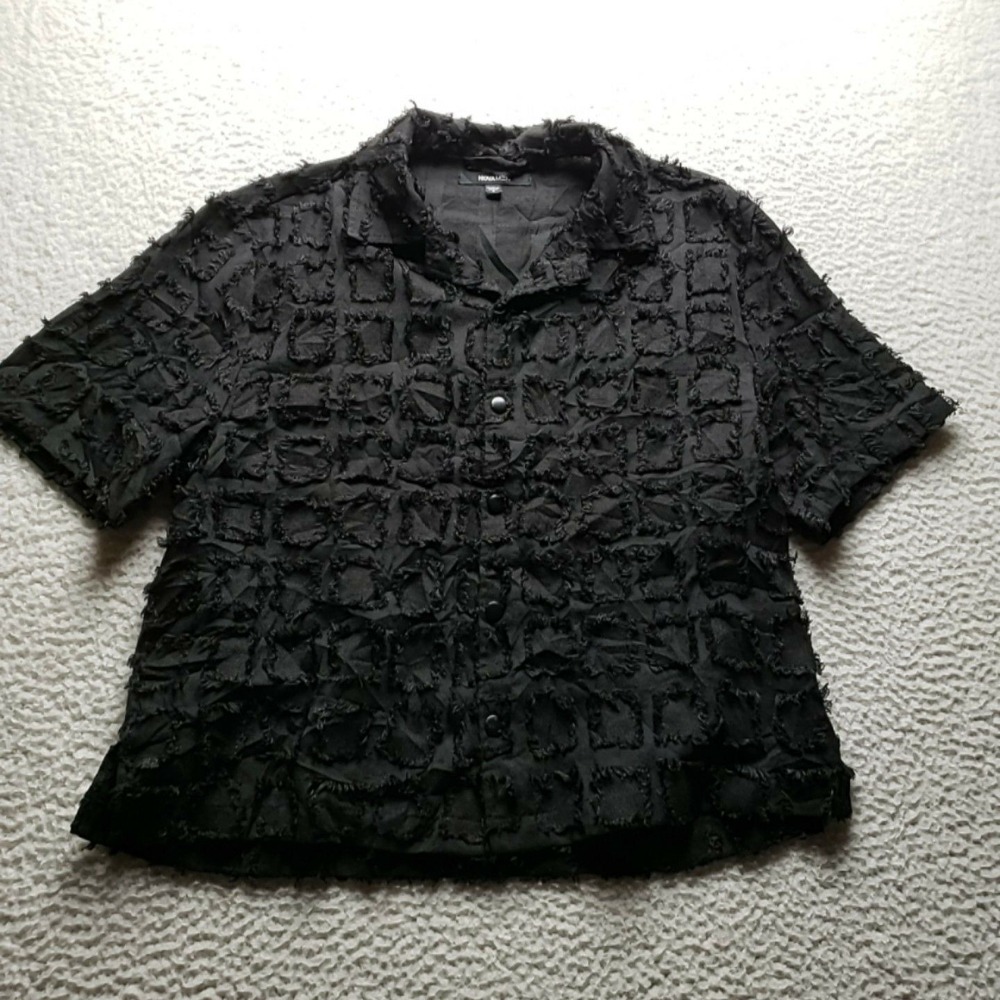 Nova Men Shirt Mens Small Black Textured Geometric Short Sleeve Button-Up